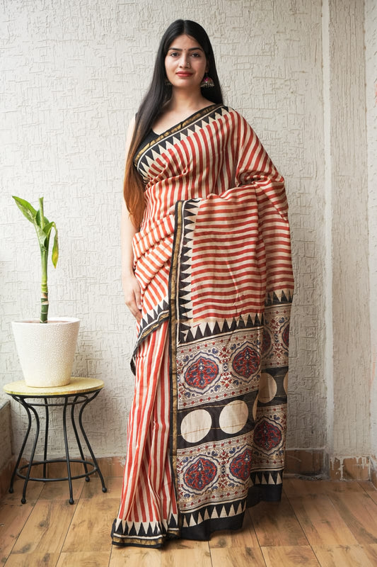 New Designer Hand Block Print Chanderi Silk Saree(BFCS75)