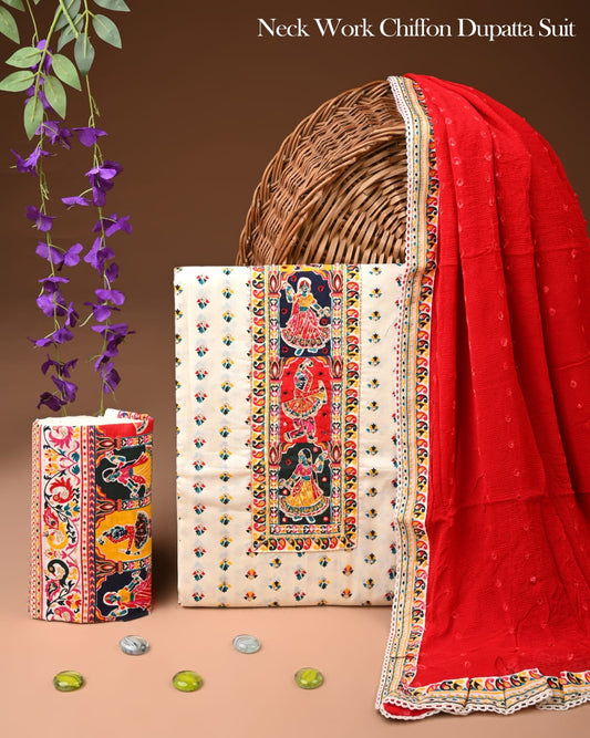 PREMIUM GOTA PATTI COTTON SUIT SET WITH CHIFFON DUPATTA