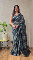 New Designer Hand Block Print Maheshwari Silk Saree (BFMSARE02)
