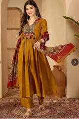 Beautiful  A-line  kurti with hand mirror work.

Cotton straight pant  

Cotton duppata