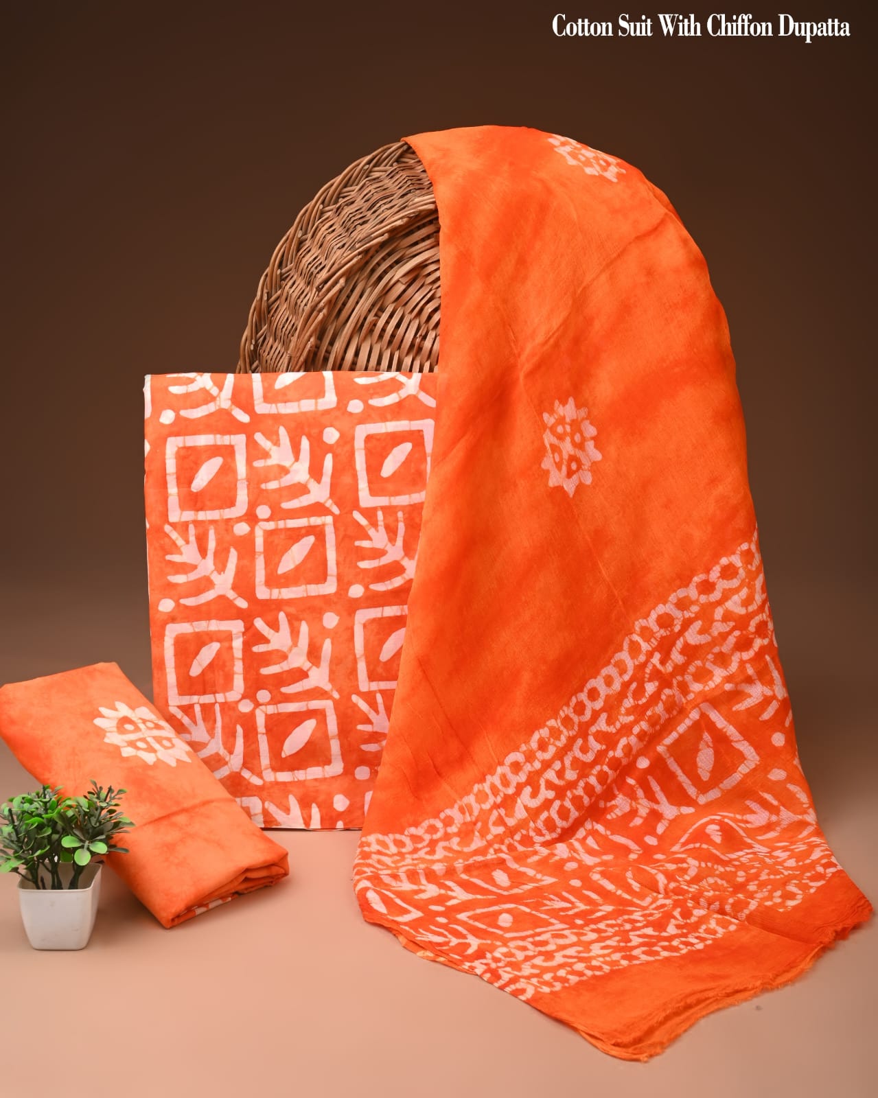Premium  Hand Block Cotton Suit With Chiffon Dupatta Suit Sets(BFCC59)