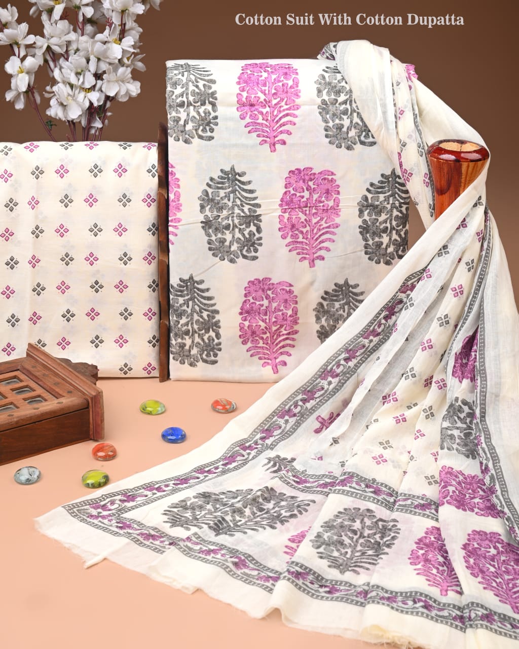 Exclusive Hand Block Cotton Suit With Cotton Dupatta
