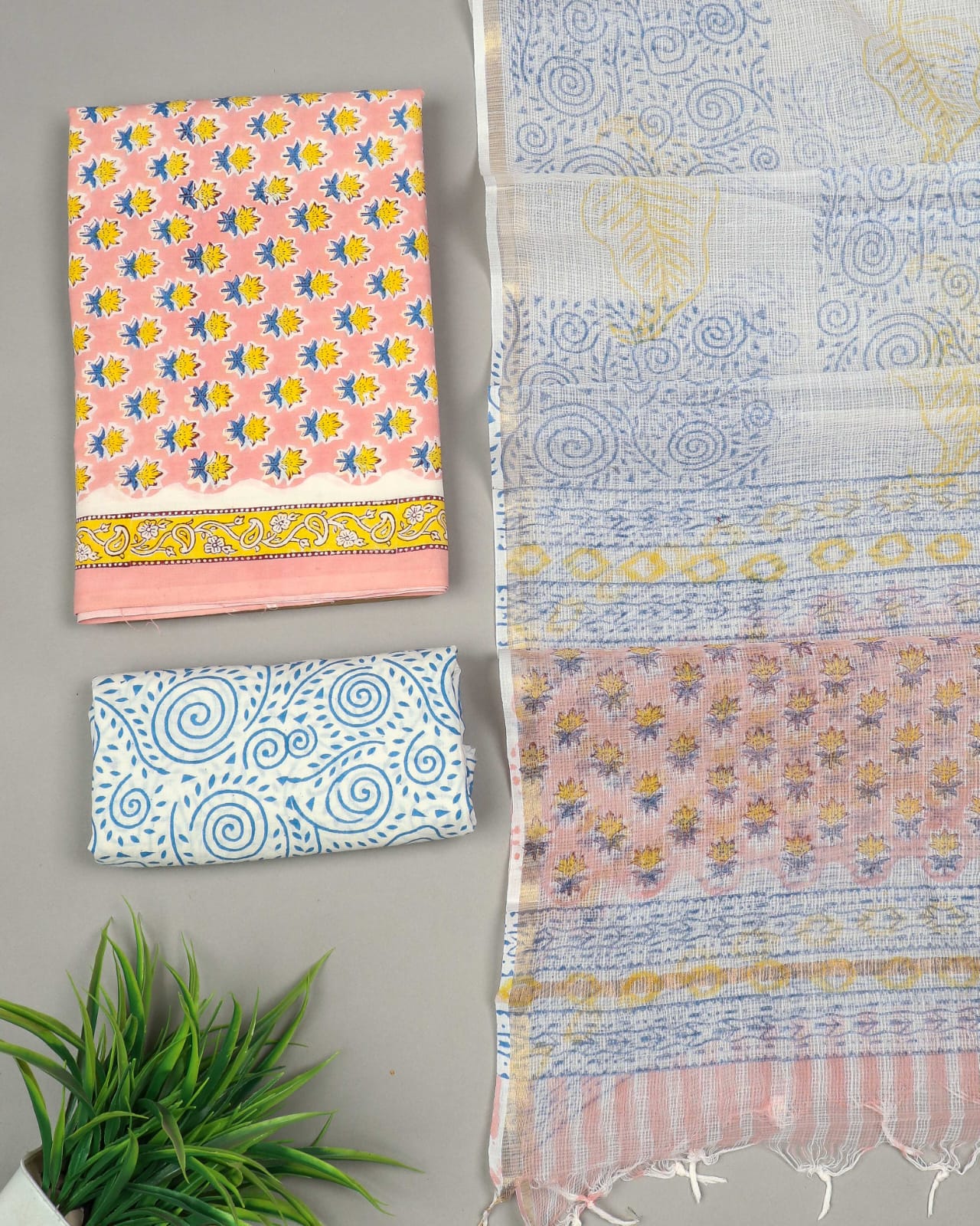 Premium Sanganeri Printed Cotton Suit With Kota Doria Duppta(BFCOTKD16)