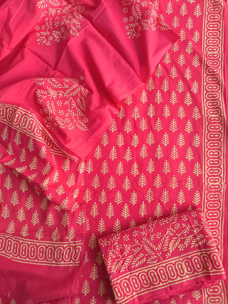 Exclusive Hand Block Cotton Suit With Cotton Dupatta(BFCOT32)