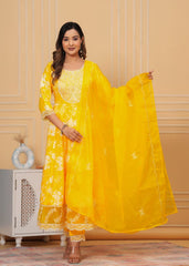 Beautiful ANARKALI KURTA with heavy  embroidery  work  on yoke along with pants with duppata