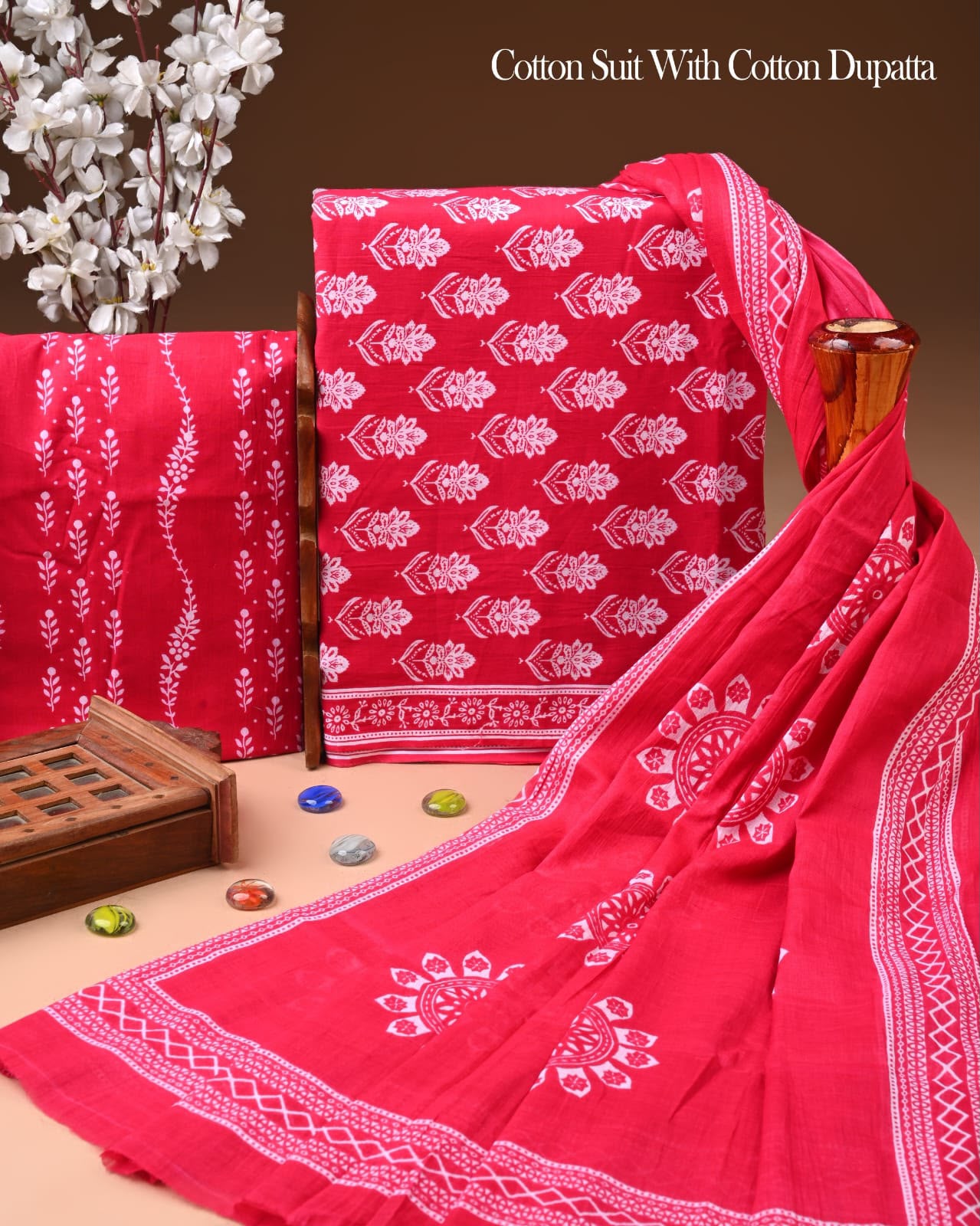 Exclusive Hand Block Cotton Suit With Cotton Dupatta(BFCOT133)