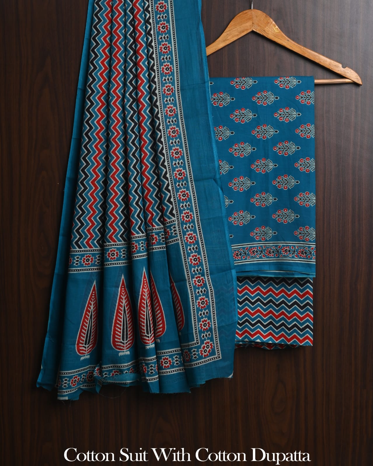 Exclusive Hand Block Cotton Suit With Cotton Dupatta(BFCOT191)
