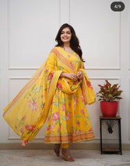 New launch 
Cotton anarkali kurti pant dupatta sets
Fabric _ pure cotton 60*60 super taj quality