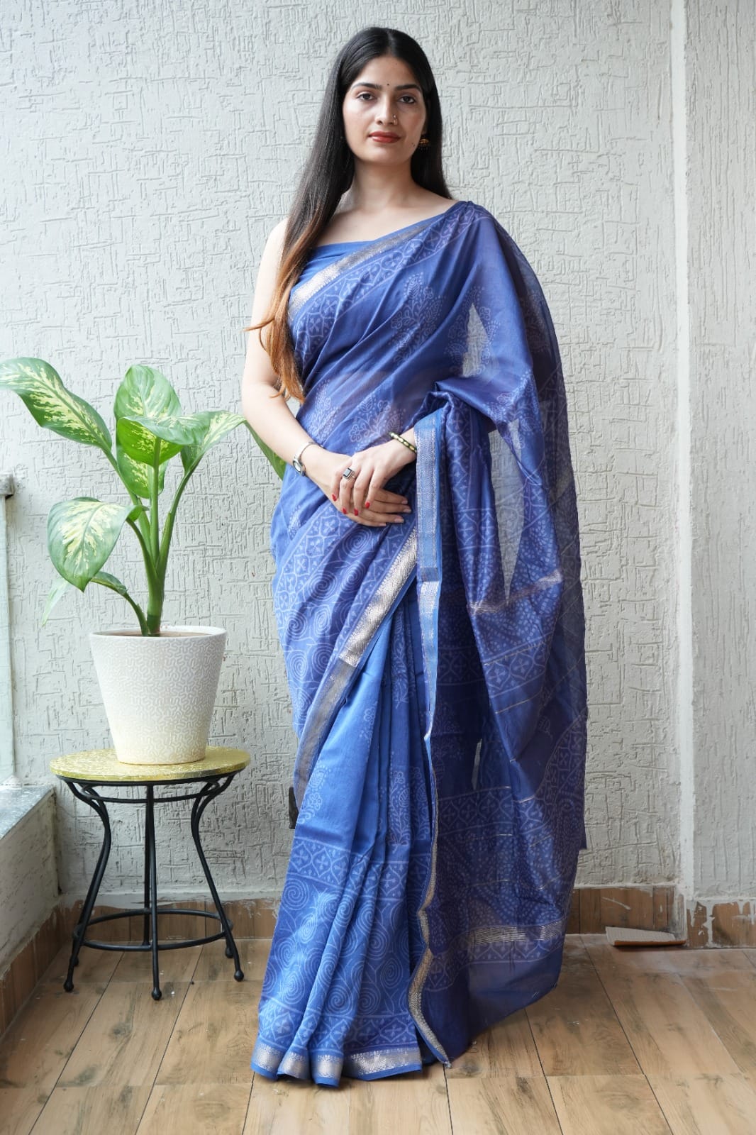 New Designer Hand Block Print Maheshwari Silk Saree (BFMSARE59)