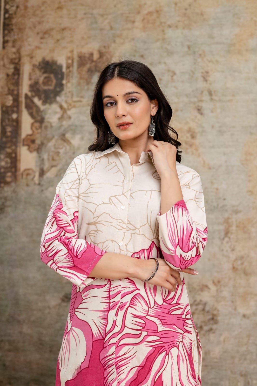 *Classy Cotton Floral Printed Cord Set Openable Top With Printed Palazo With One Side Pocket*