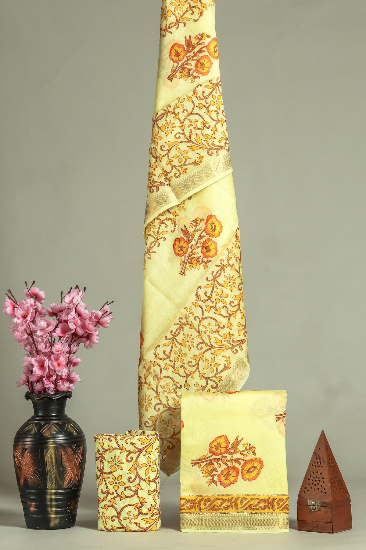 Premium Hand Block Printed Maheshwari Silk Suit(BFMAH49)