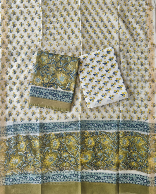 Premium Hand Block Printed Maheshwari Silk Suit(BFMAH81)