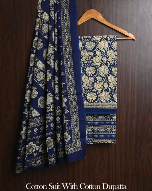 Exclusive Hand Block Cotton Suit With Cotton Dupatta(BFCOT198)