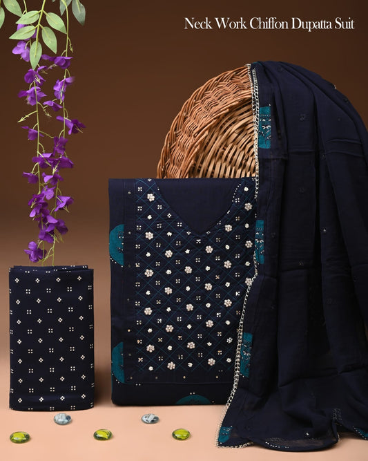 PREMIUM GOTA PATTI COTTON SUIT SET WITH CHIFFON DUPATTA