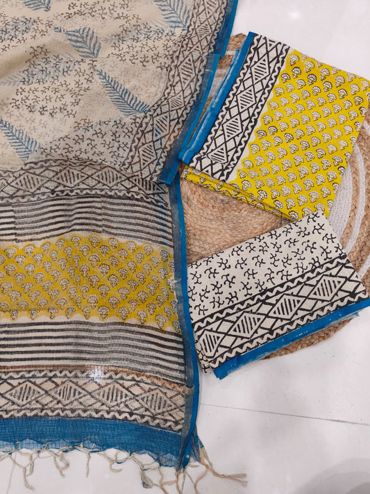 Premium Sanganeri Printed Cotton Suit With Kota Doria Duppta(BFCOTKD43)