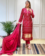 Af Lonching  Heavy quality Chinon Silk Fabric designer festive wear kurti pant and duppta  with Embroidery, Sequence & Zari Work with lining