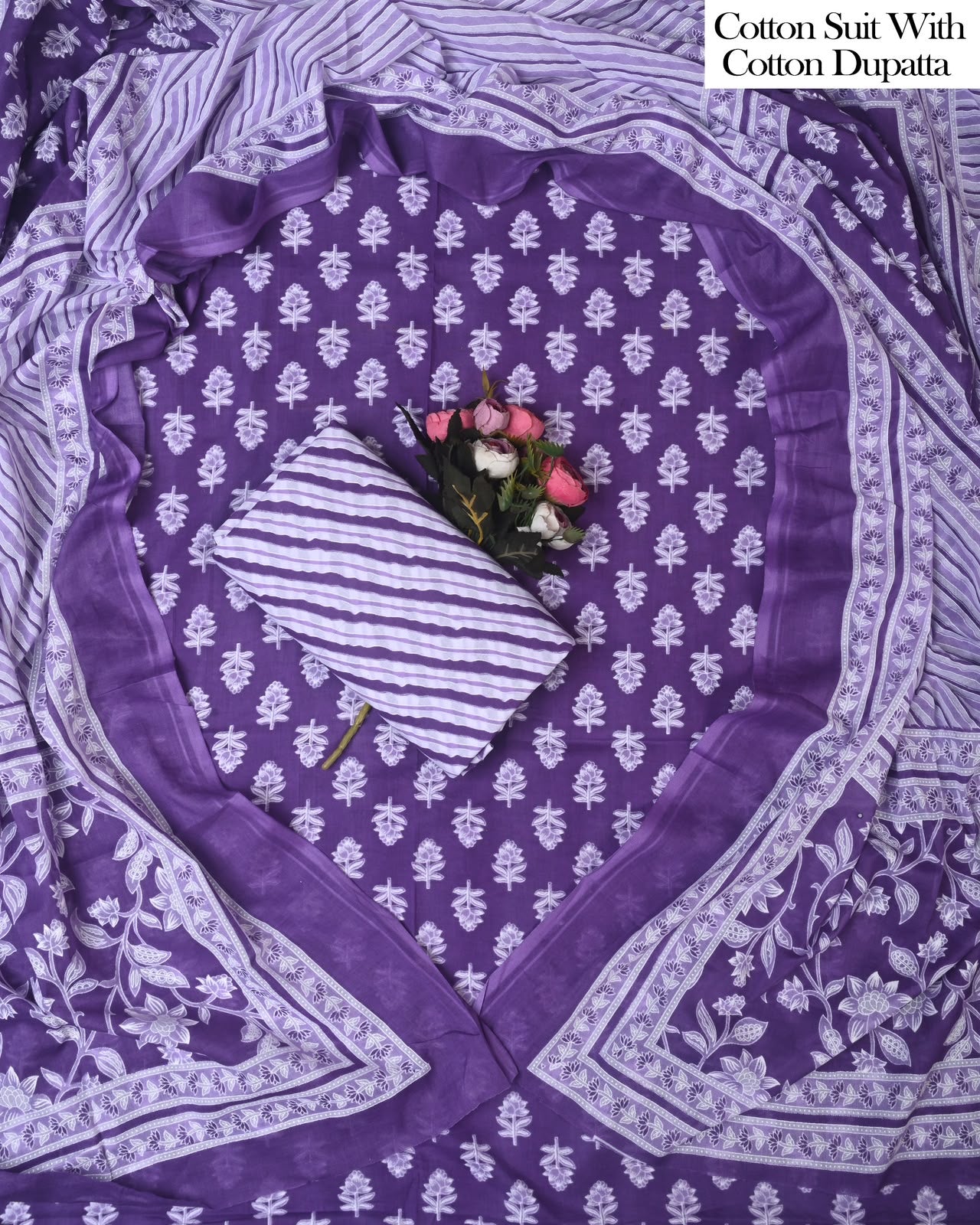 Exclusive Hand Block Cotton Suit With Cotton Dupatta(BFCOT157)