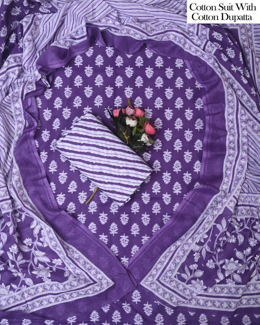 Exclusive Hand Block Cotton Suit With Cotton Dupatta(BFCOT157)