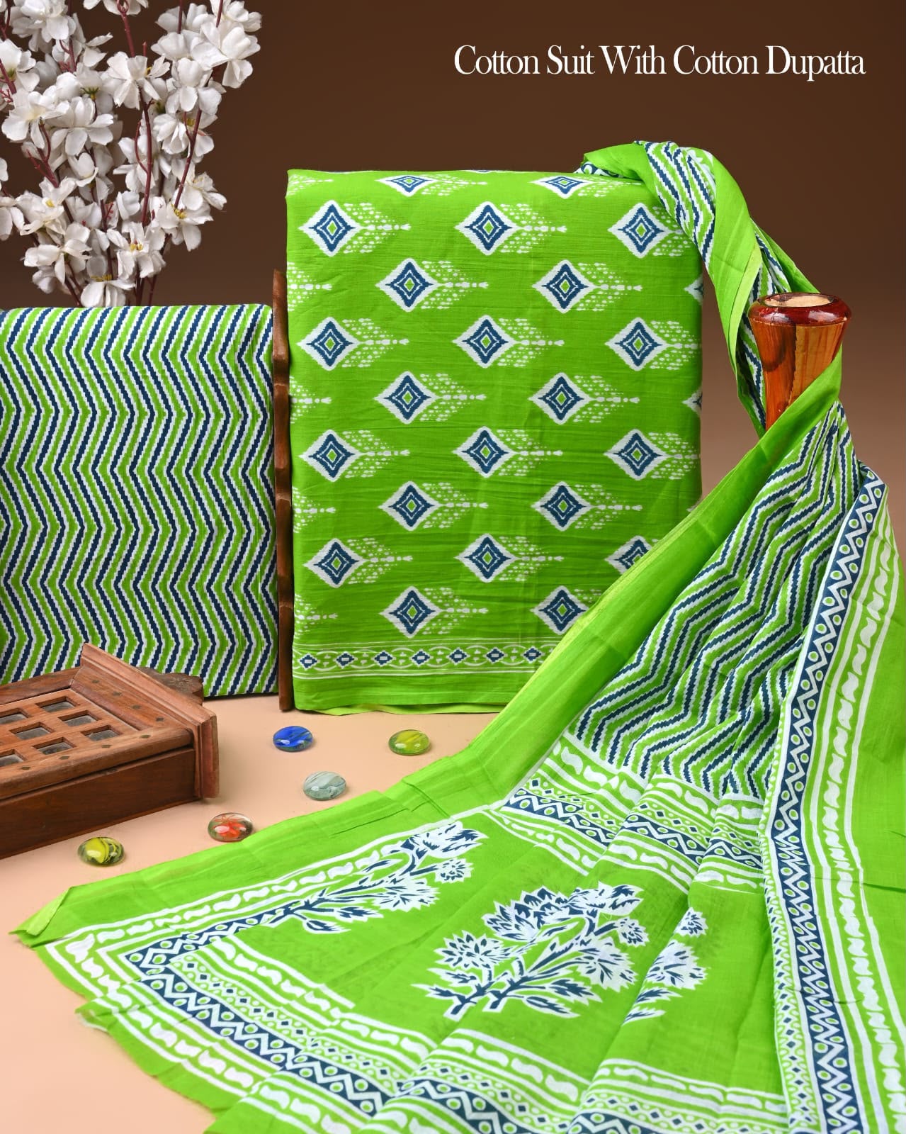 Exclusive Hand Block Cotton Suit With Cotton Dupatta(BFCOT131)