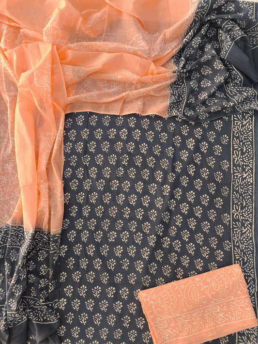 Exclusive Hand Block Cotton Suit With Cotton Dupatta(BFCOT26)