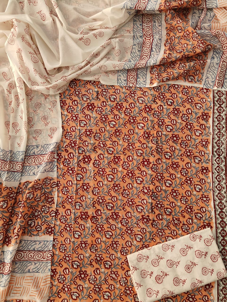 Exclusive Hand Block Cotton Suit With Cotton Dupatta(BFCOT35)