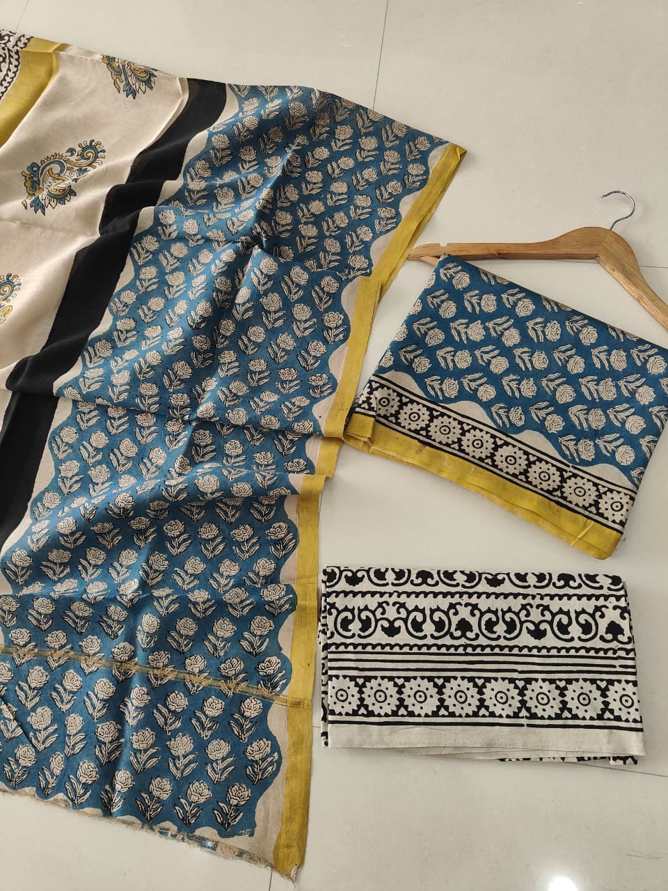 EXCLUSIVE HAND BLOCK CHANDERI SILK SUIT SET WITH CHANDERI DUPATTA