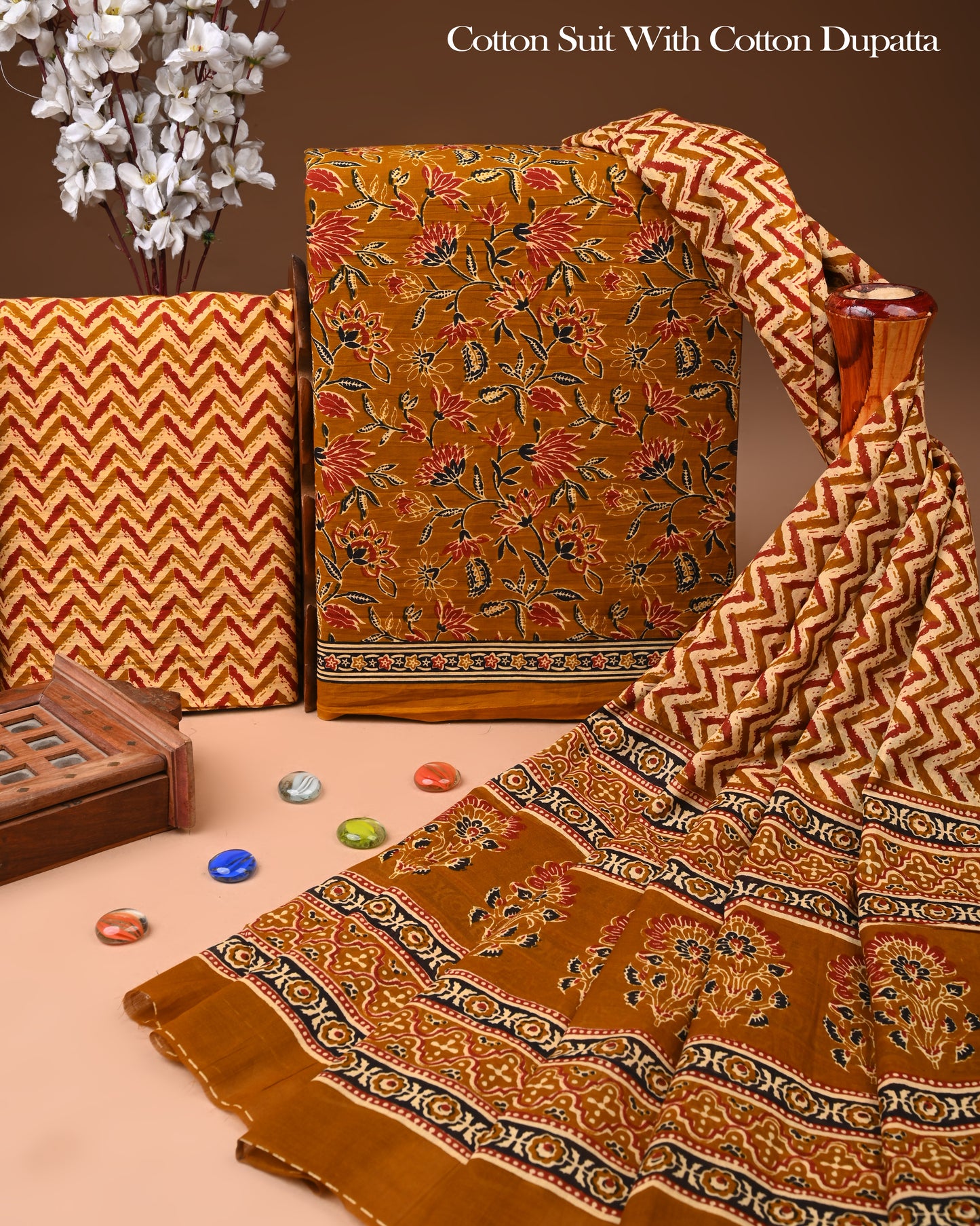 Exclusive Hand Block Cotton Suit With Cotton Dupatta(BFCOT111)