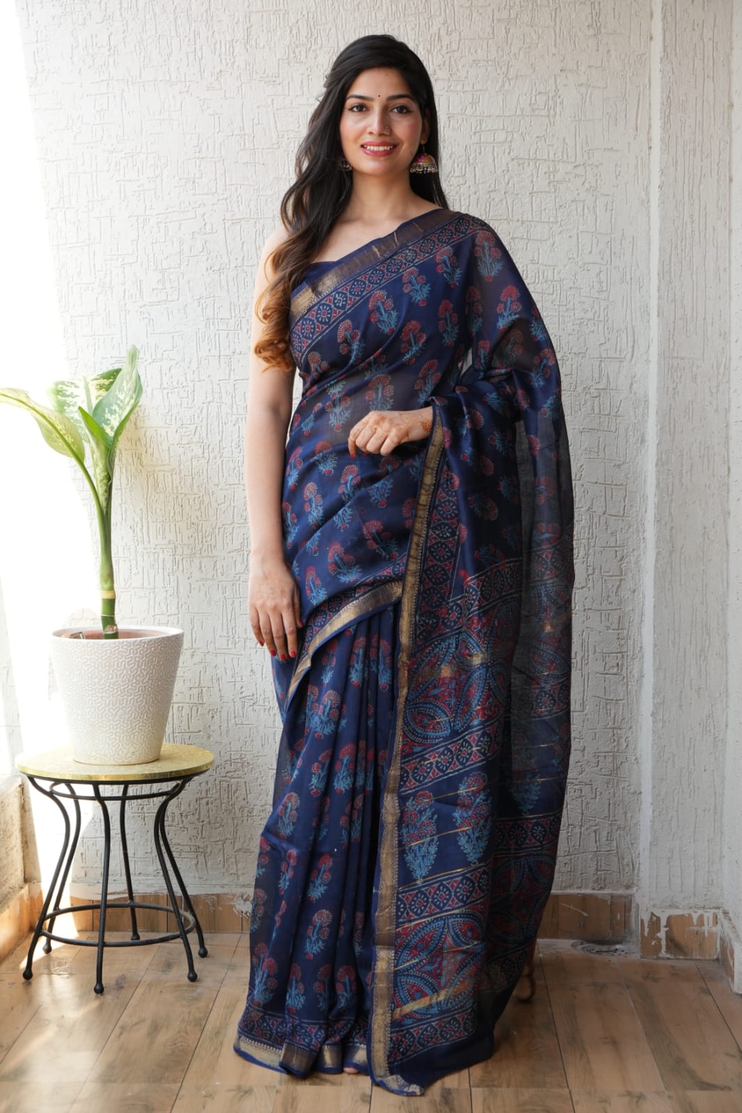New Designer Hand Block Print Maheshwari Silk Saree (BFMSARE58)