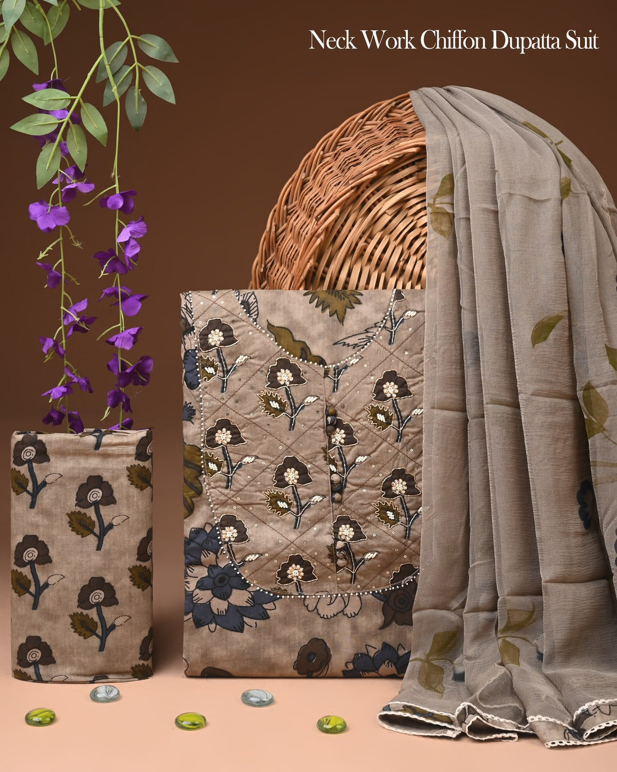 PREMIUM GOTA PATTI COTTON SUIT SET WITH CHIFFON DUPATTA