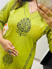 Launching Designer Kurti Pant Set  in *Cotton Fabric* with  beautiful *Block print sequin moti and  thread detailing Work*  giving perfect smart and Mesmerizing look