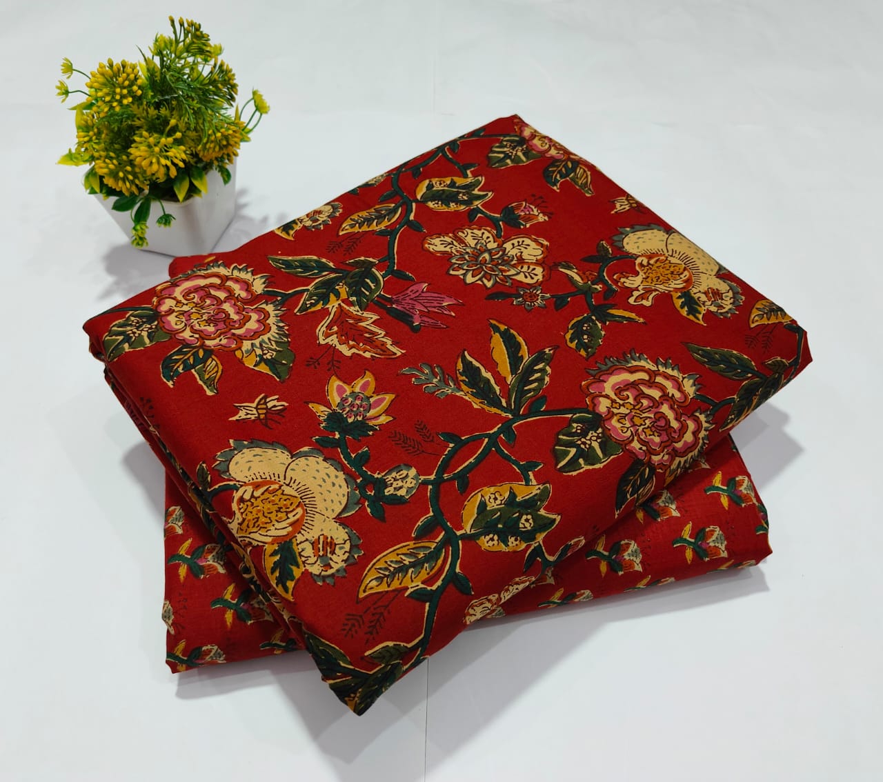 Red Designer Printed Top & Bottom Suit Set – Stylish Cotton Suit Material (BFTB19)
