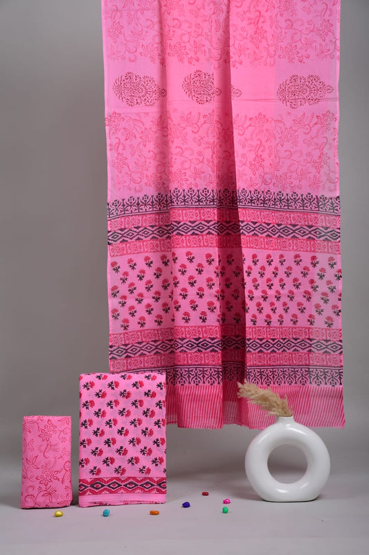 Exclusive Hand Block Cotton Suit With Cotton Dupatta(BFCOT84)