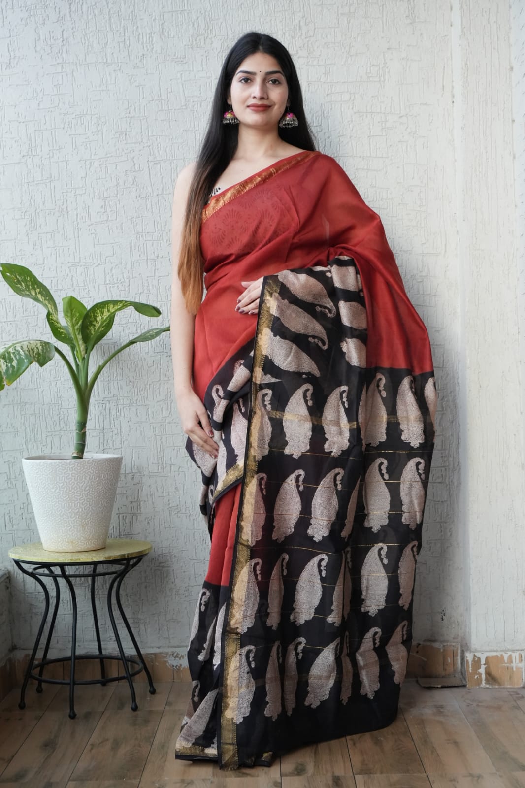 New Designer Hand Block Print Maheshwari Silk Saree (BFMSARE72)