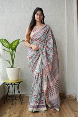 New Designer Hand Block Print Maheshwari Silk Saree (BFMSARE41)