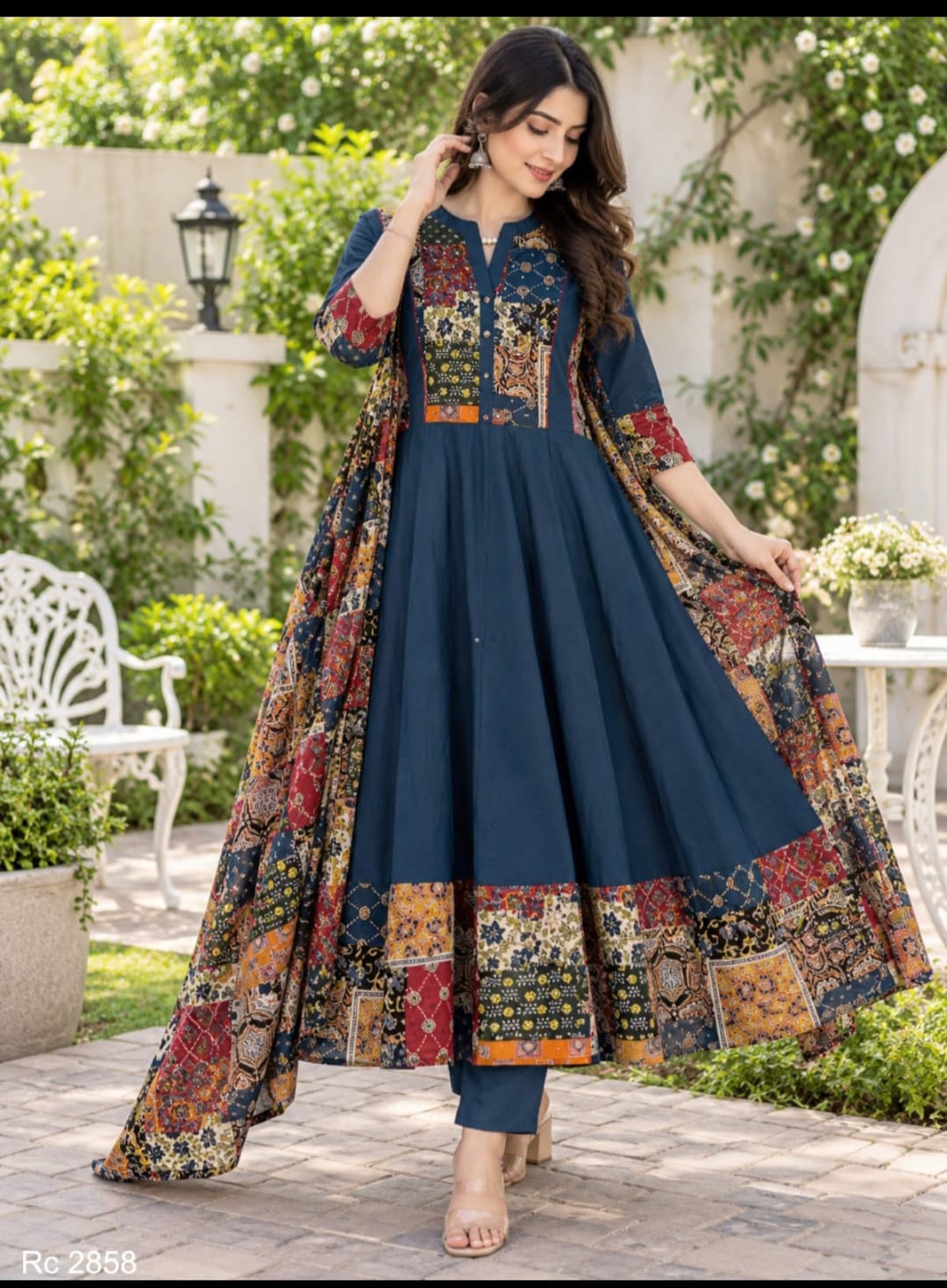 Navy Blue Premium Cotton Anarkali Suit for Women
