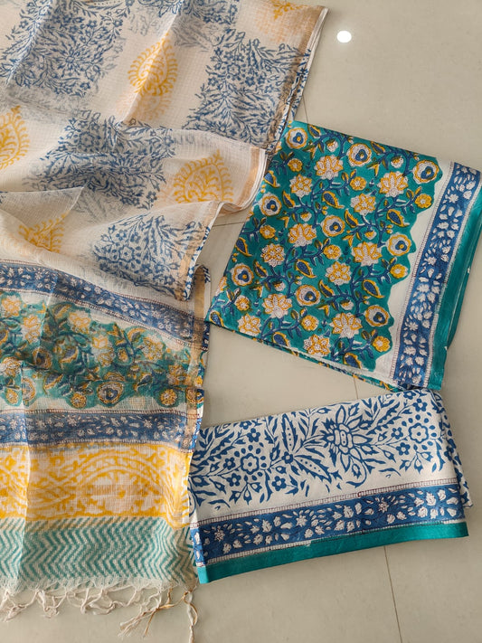 Premium Sanganeri Printed Cotton Suit With Kota Doria Duppta(BFCOTKD29)