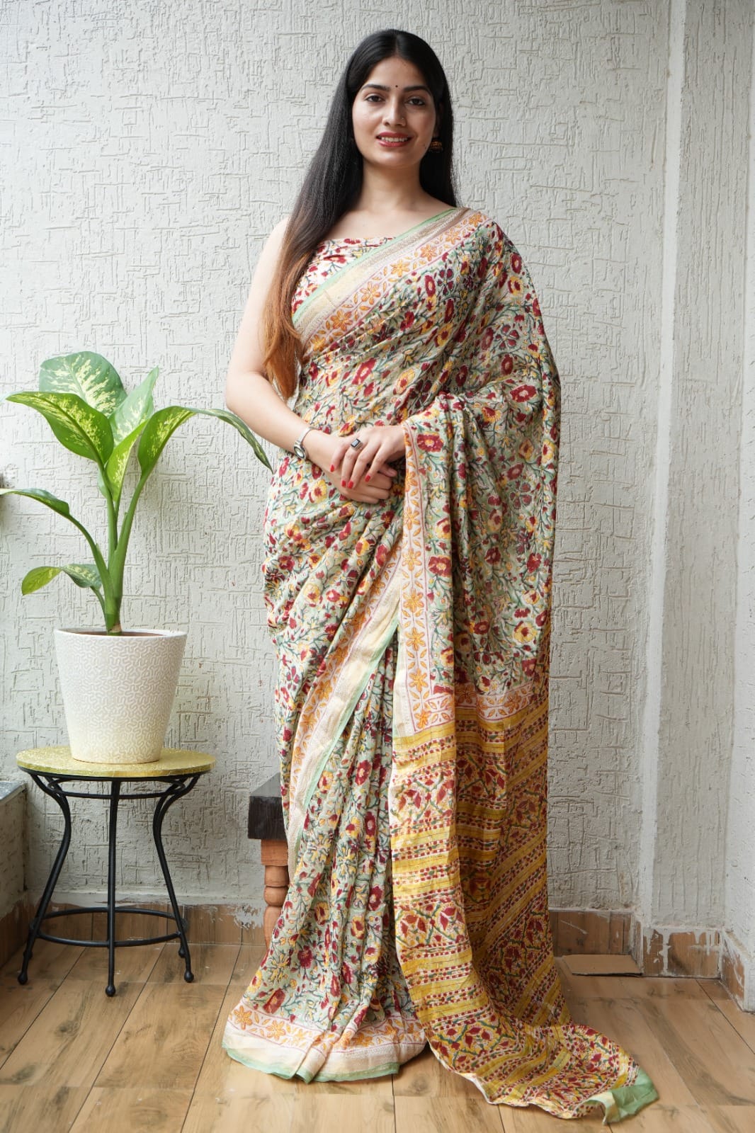 New Designer Hand Block Print Maheshwari Silk Saree (BFMSARE06)