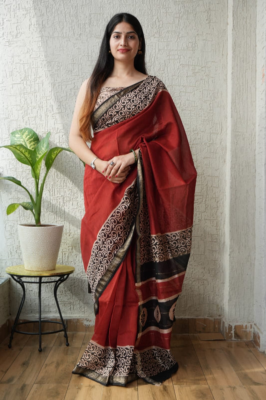 New Designer Hand Block Print Maheshwari Silk Saree (BFMSARE21)