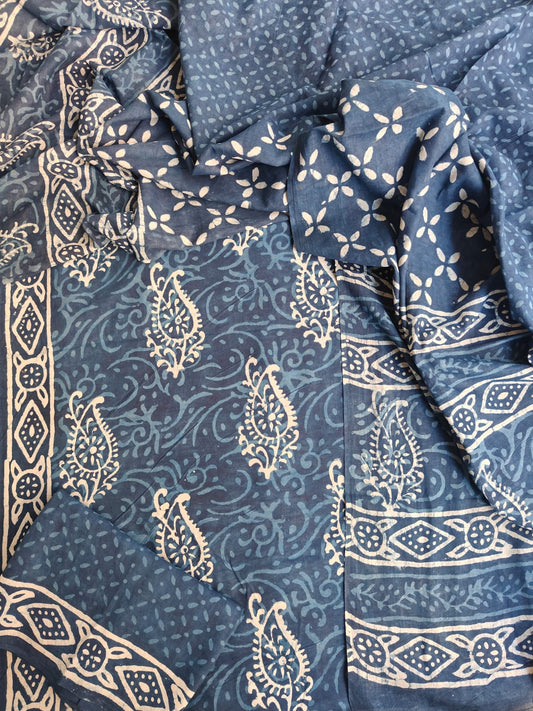 Exclusive Hand Block Cotton Suit With Cotton Dupatta(BFCOT88)