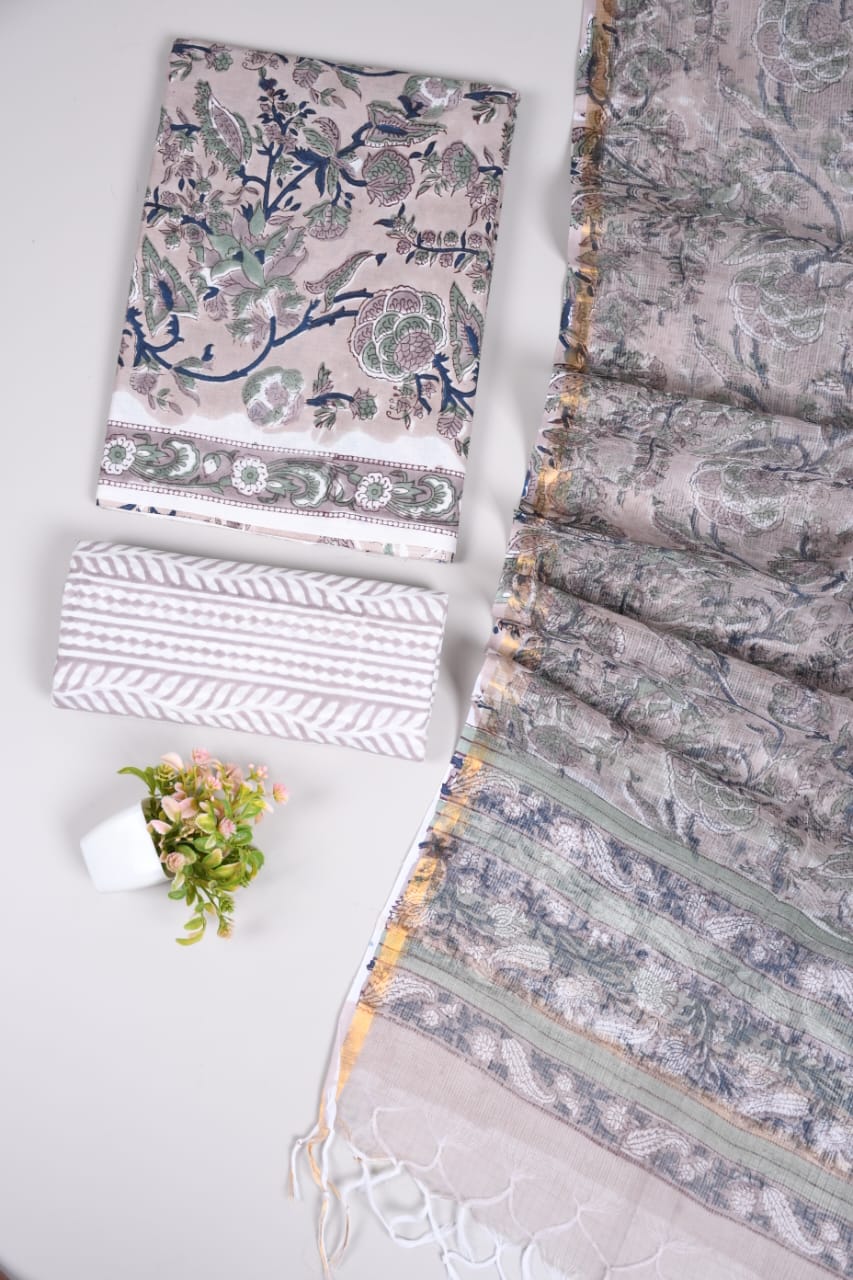 Premium Sanganeri Printed Cotton Suit With Kota Doria Duppta(BFCOTKD22)