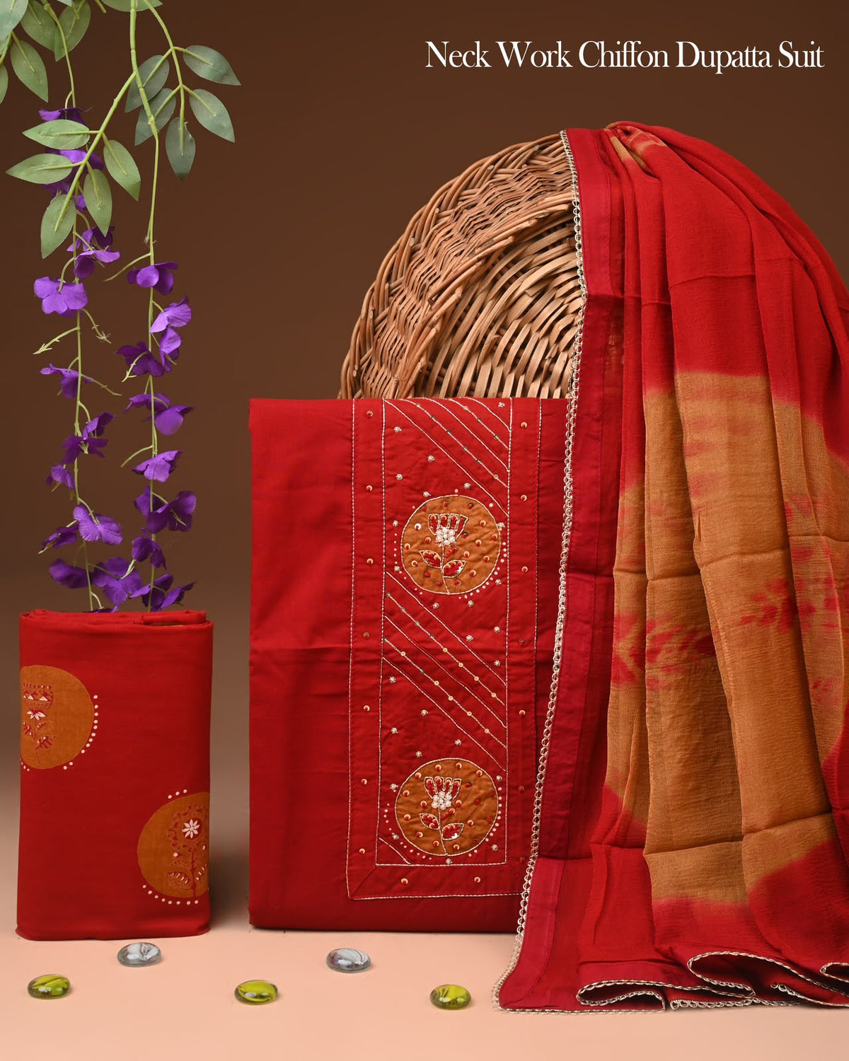 PREMIUM GOTA PATTI COTTON SUIT SET WITH CHIFFON DUPATTA