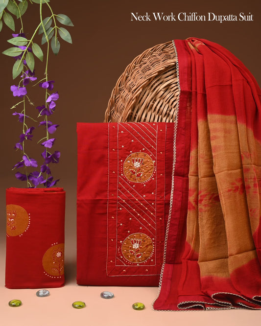 PREMIUM GOTA PATTI COTTON SUIT SET WITH CHIFFON DUPATTA