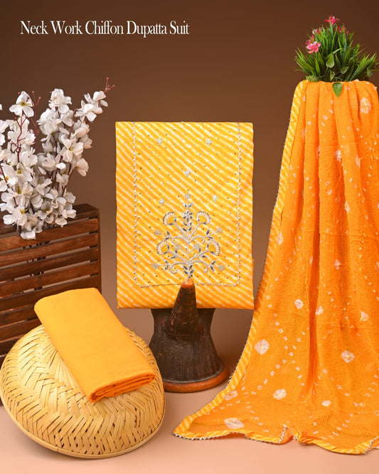 PREMIUM GOTA PATTI COTTON SUIT SET WITH CHIFFON DUPATTA