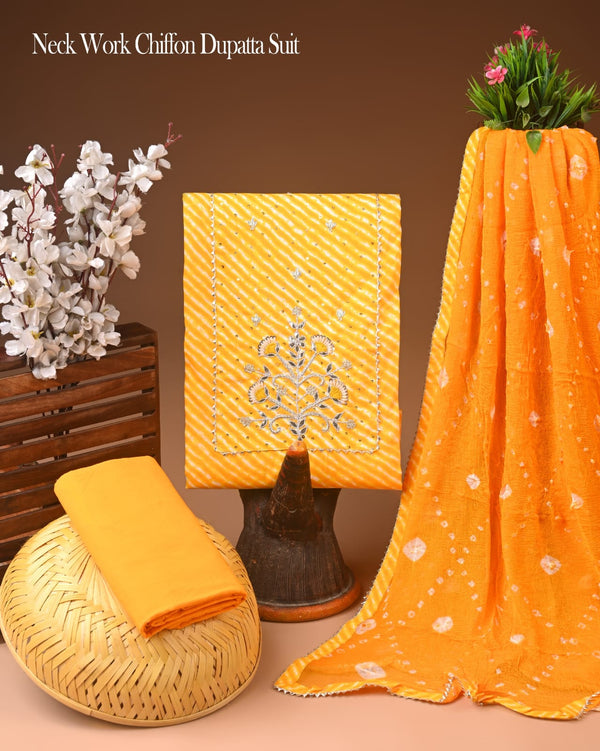 PREMIUM GOTA PATTI COTTON SUIT SET WITH CHIFFON DUPATTA