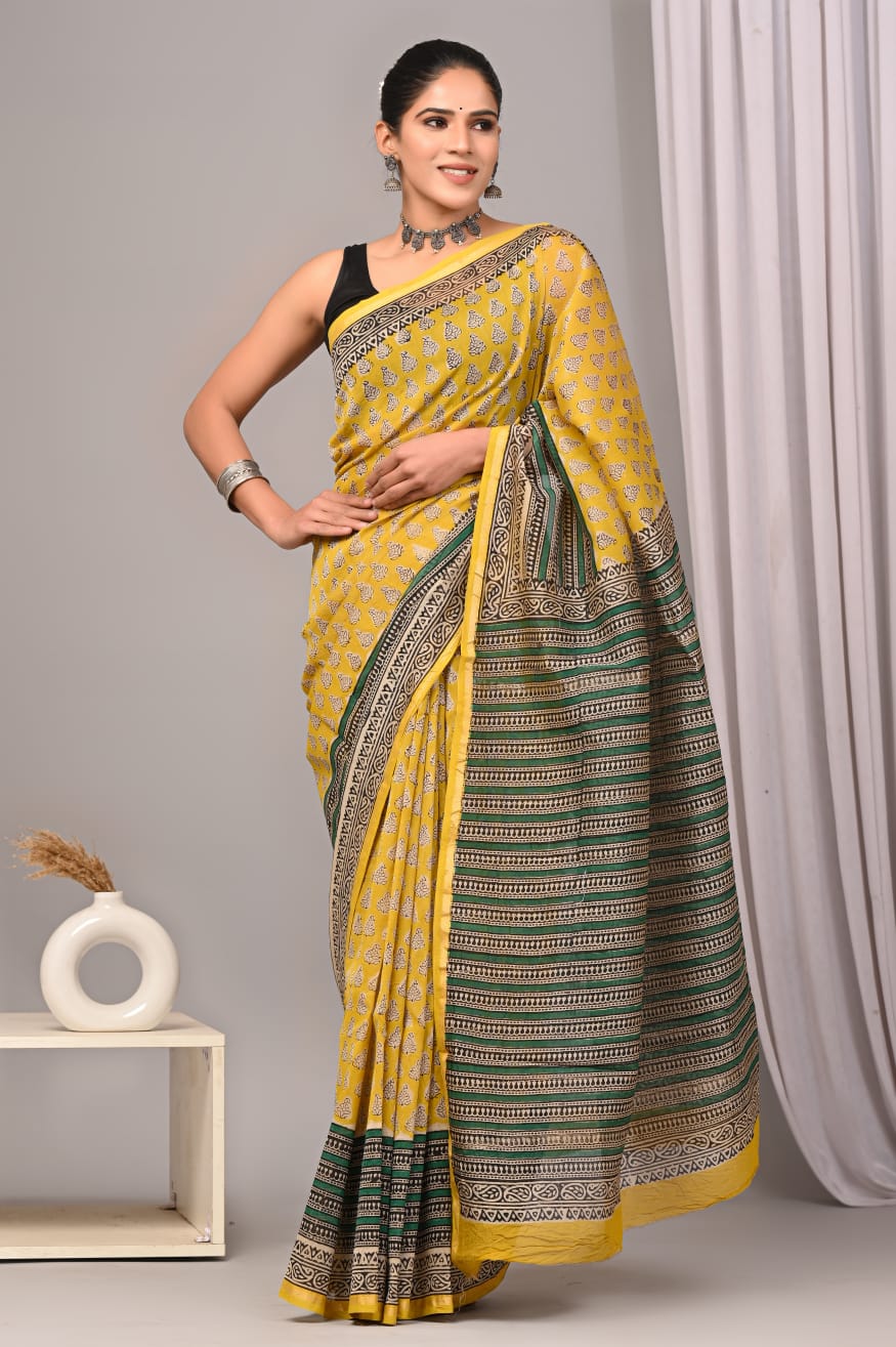New Designer Hand Block Print Chanderi Silk Saree(BFCS83)