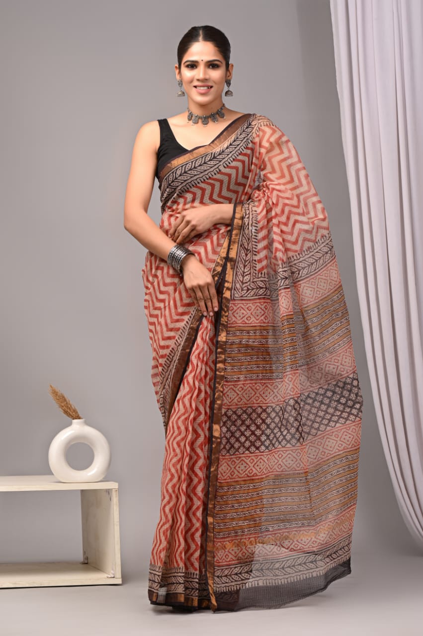 Red & Beige Printed kota doriya saree(BFKS19)