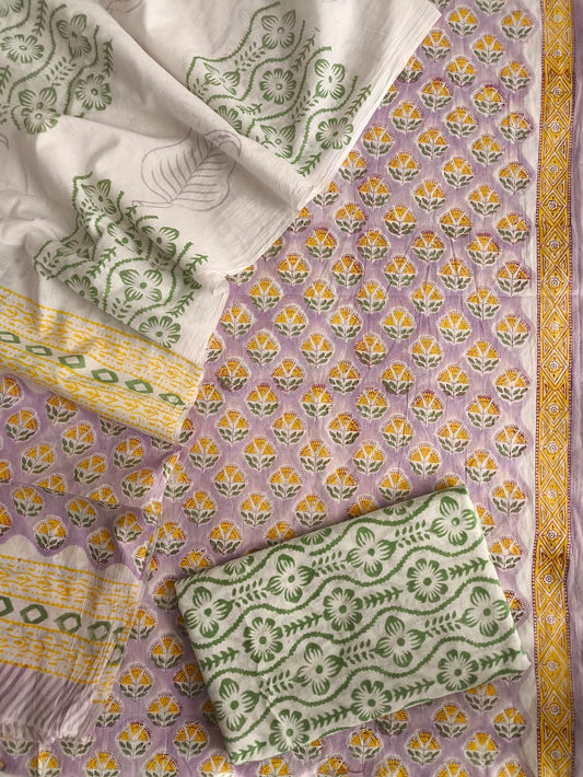 Exclusive Hand Block Cotton Suit With Cotton Dupatta(BFCOT24)