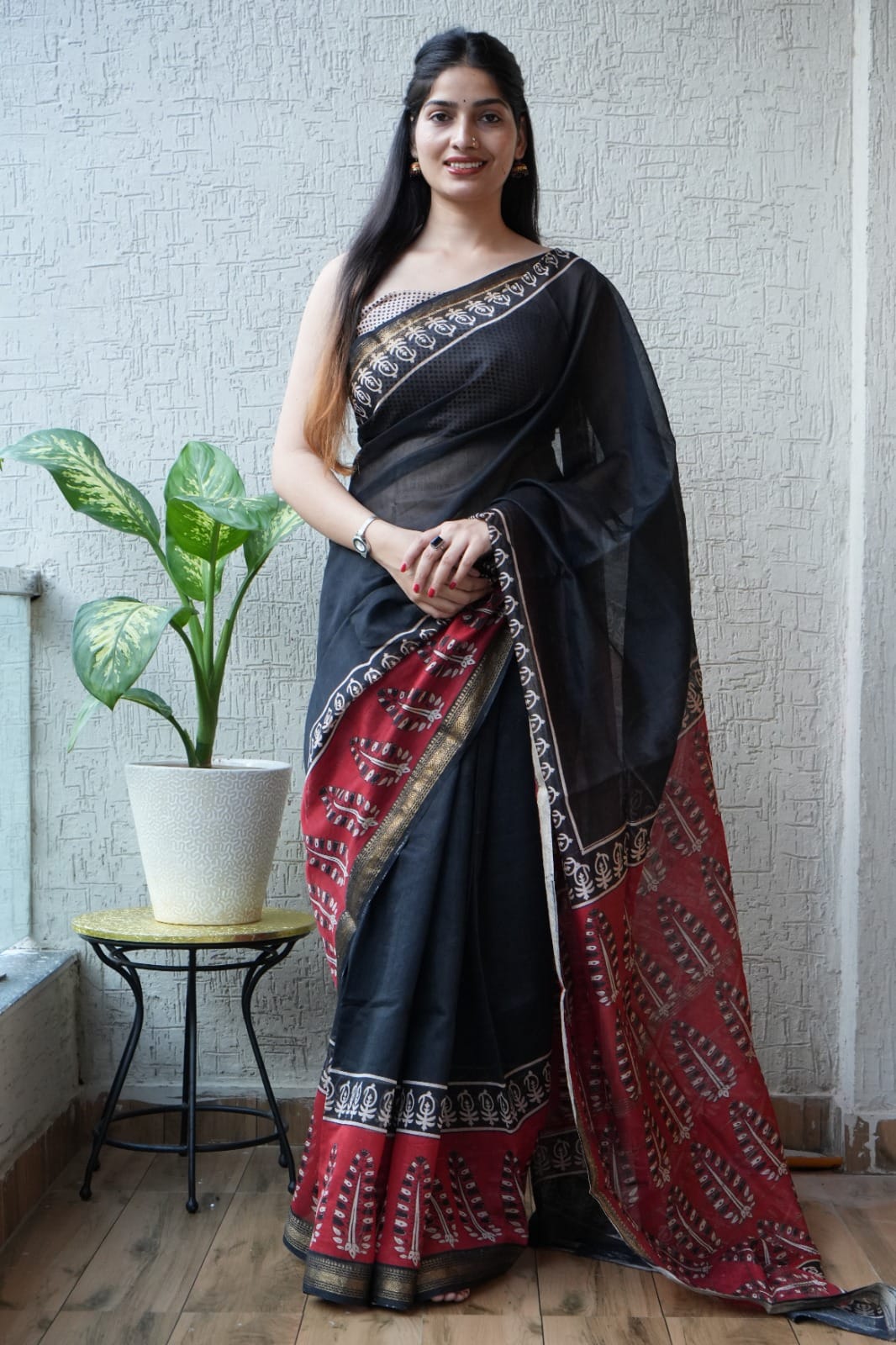 New Designer Hand Block Print Maheshwari Silk Saree (BFMSARE20)