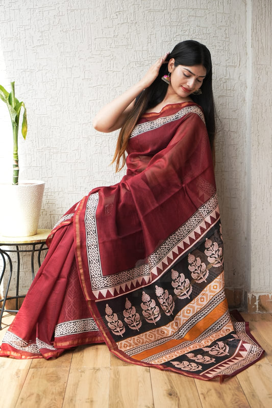 New Designer Hand Block Print Chanderi Silk Saree(BFCS76)