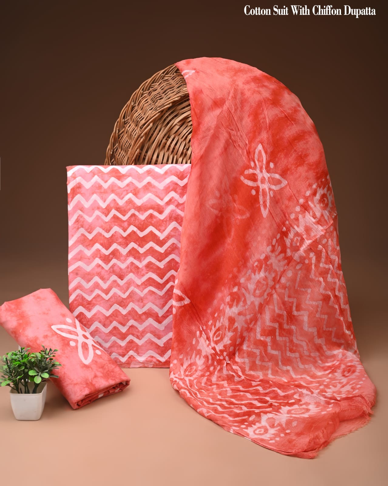 Premium  Hand Block Cotton Suit With Chiffon Dupatta Suit Sets(BFCC58)